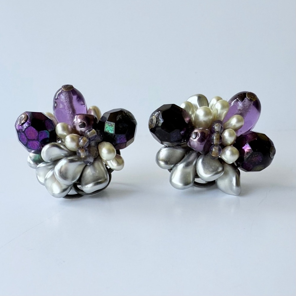 Vintage Louis Rousselet French Baroque Faux Pearl Carnival & Glass Bead Earrings
